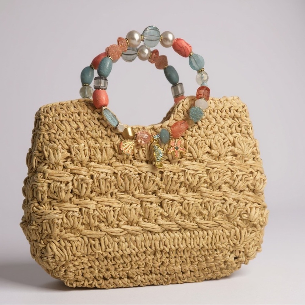 Capelli Straworks Beaded Handle Woven Bag(NWOT)